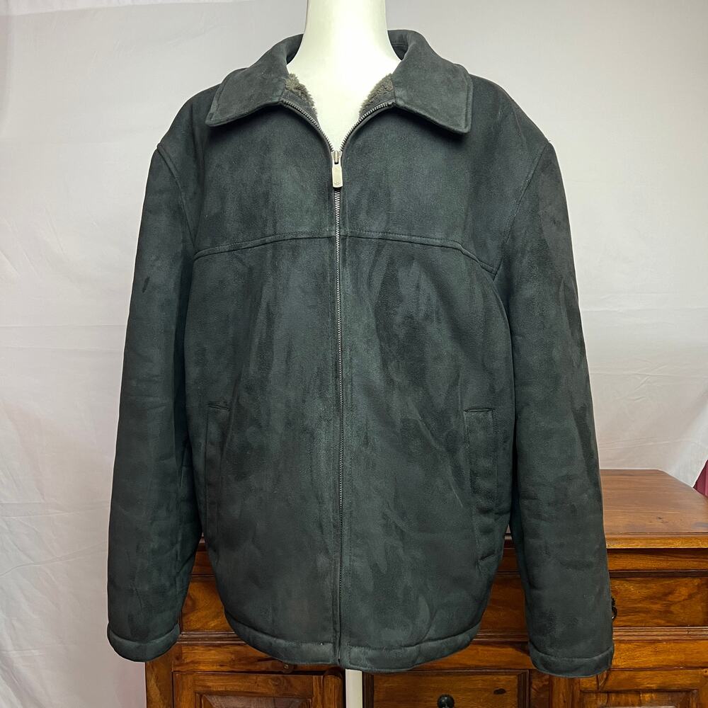 Y2K Core Dockers Faux Suede Sherpa Lined Jacket Black Men L Americana Streetwear